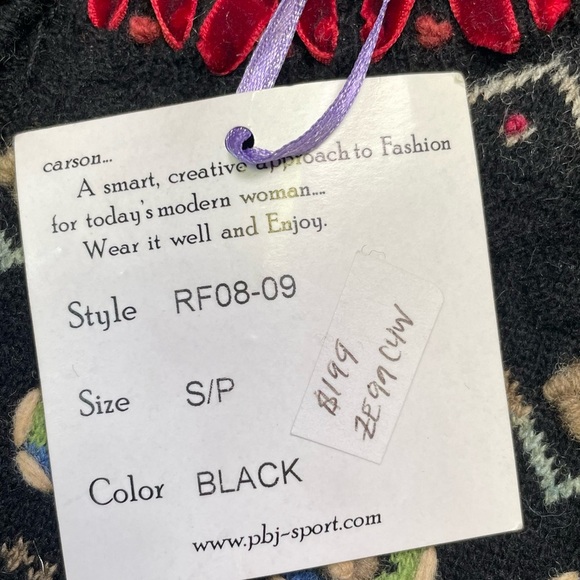 NEW Carson Sweater Cardigan Coat Black Floral Embroidered Womens Small Wool - Picture 2 of 15